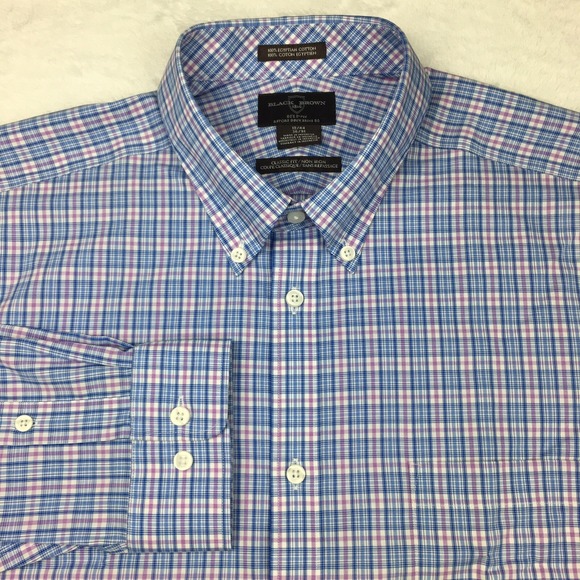 Black Brown 1826 Other - BLACK BROWN Dress Shirt Mens 18-36 Blue/Mauve Plaid Egyptian Cotton NWT!